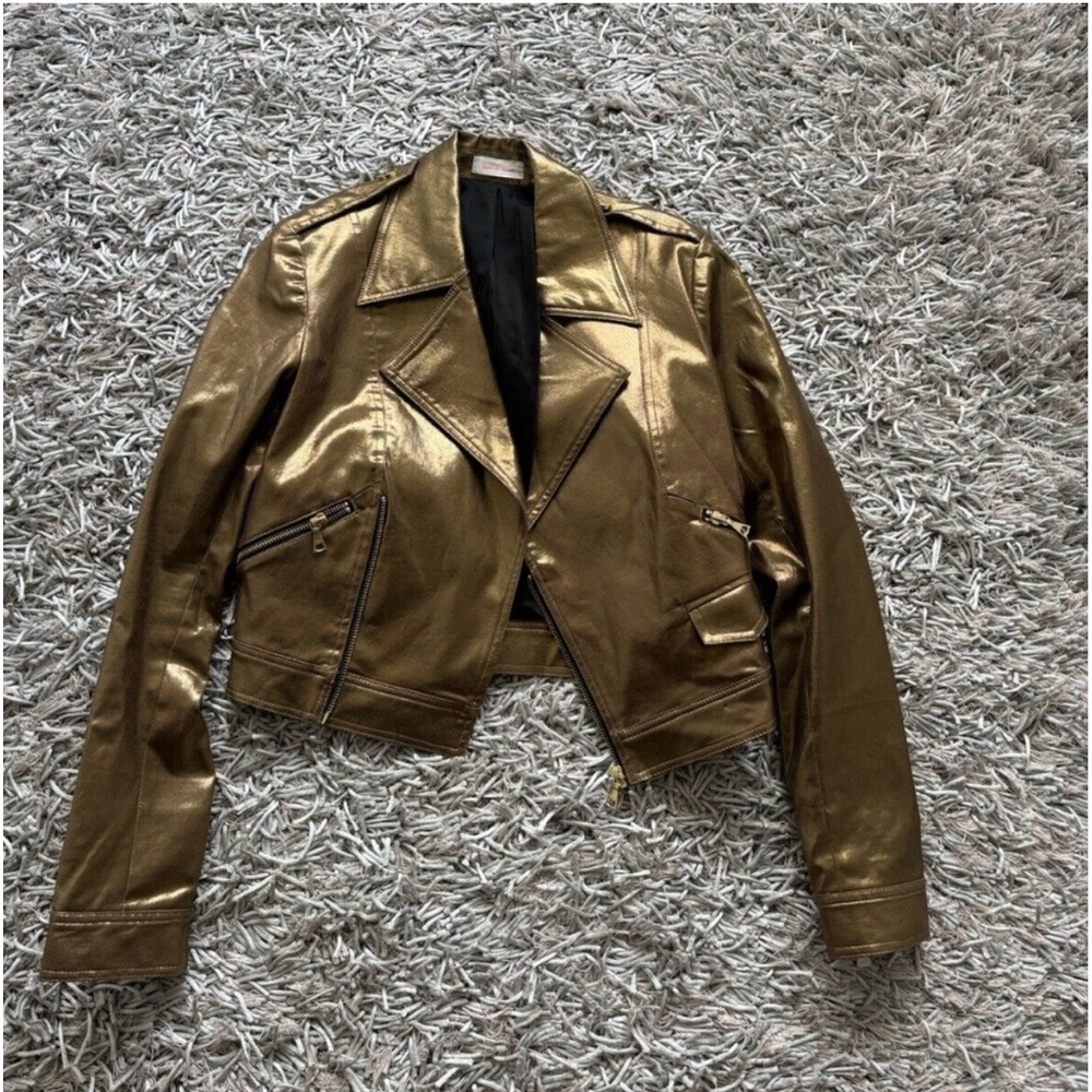 SASS & BIDE Gold Metallic Biker Jacket Sz 2 US NEW - Picture 5 of 8